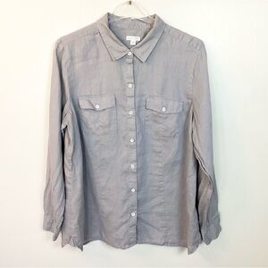 J.Jill Love Linen Long Sleeve Button Up Shirt - Gray - L